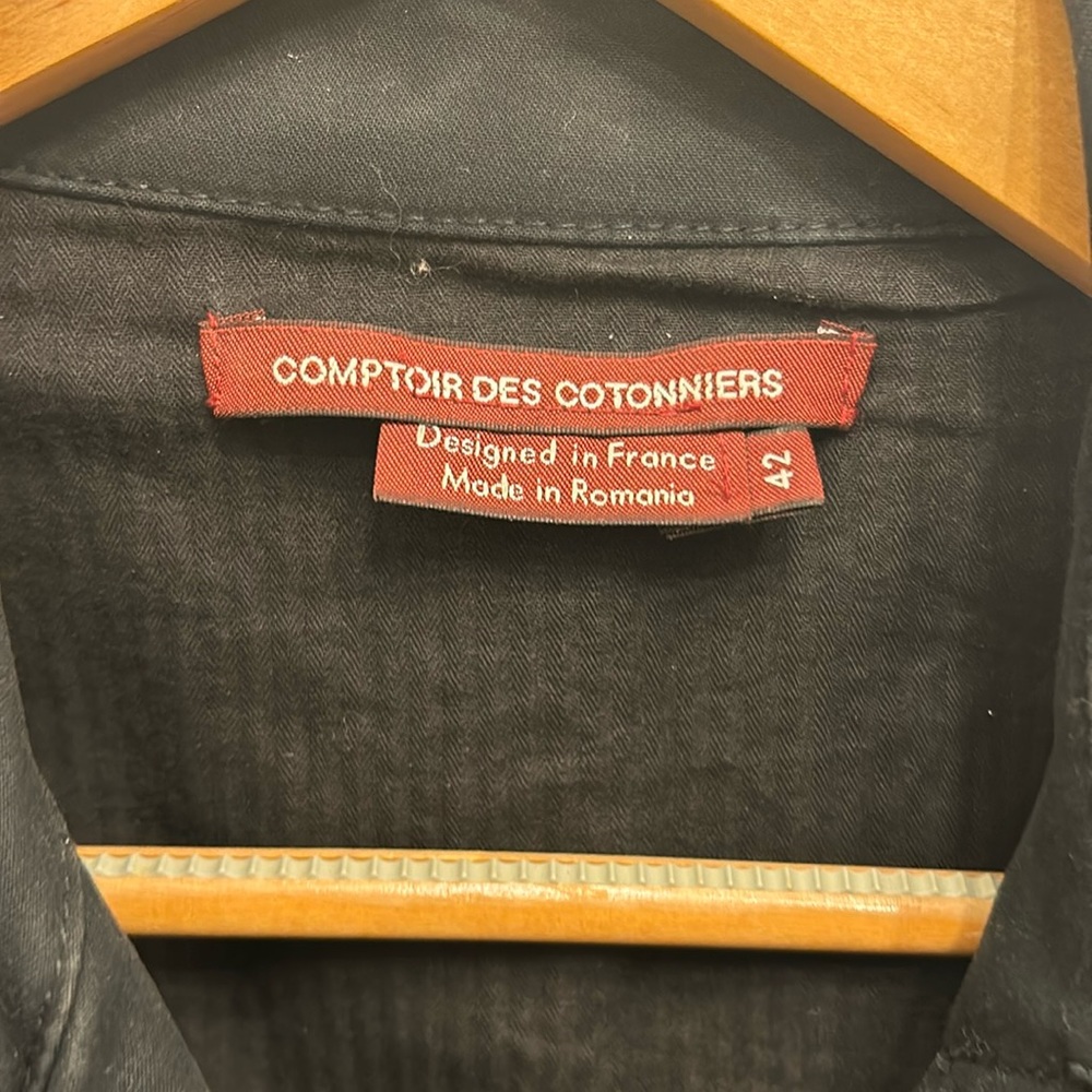 Comptoir des cotonniers black cotton trench with leather piping